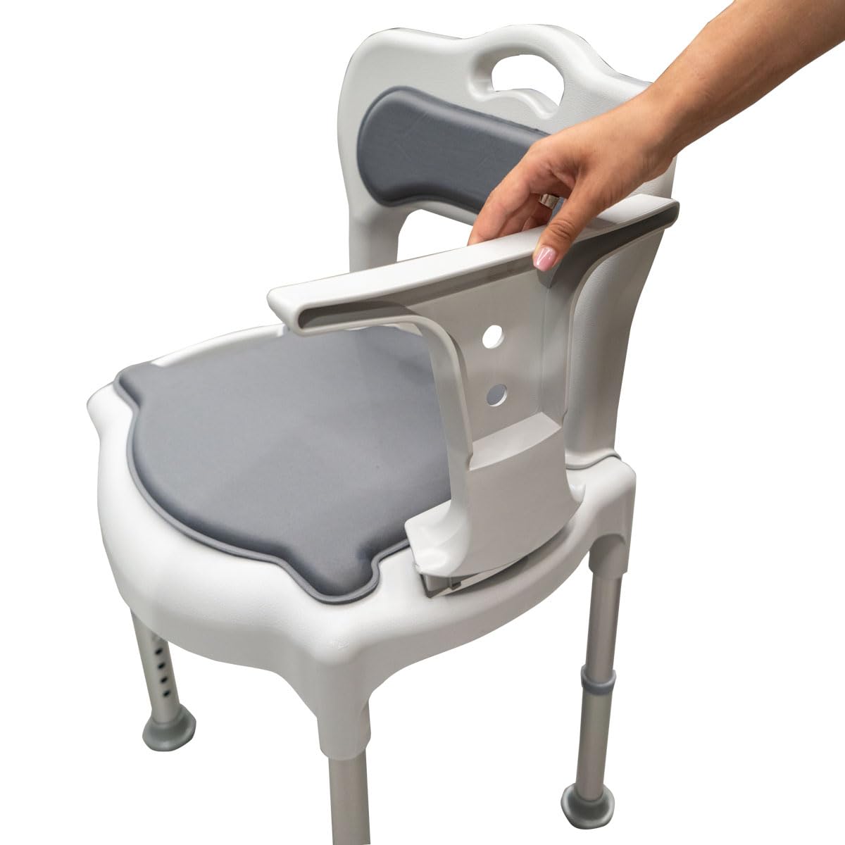 Sedia Comoda per Doccia in Alluminio con Altezza Regolabile – Seduta Ergonomica con Schienale e Braccioli Removibili