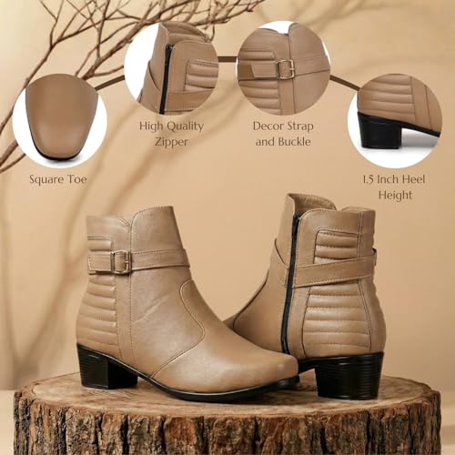 Image of TRASE Stylish Boots for Woman | Synthetic Leather Trendy Winter Shoes with Buckle Strap & Zipper | Comfortable & Lightweight Ladies Footwear