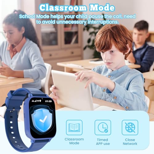 Image of 4G Kids Smart Watch for Boys Girls, Kid Watch Phone Ages 4-12 with Call, GPS, SOS, Video Call, Games, Camera, Alarm, Touchscreen Smartwatch for Children Birthday Gift (Includes SIM Card),Navy Blue