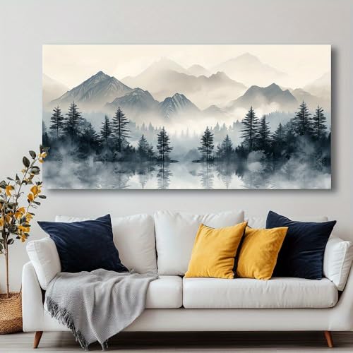 Tableau abstrait Montagne brumeuse deco murale salon 50x120