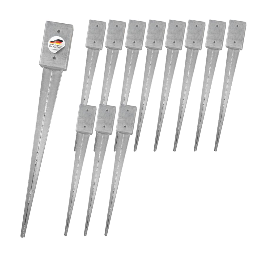 Einschlaghülsen für Pfosten 7x7 cm | 12er Set Bodeneinschlaganker verzinkt | Einschlaghülsen ca. 71x71x750 mm | Bodenanker für Kantholzpfosten ohne Betonieren