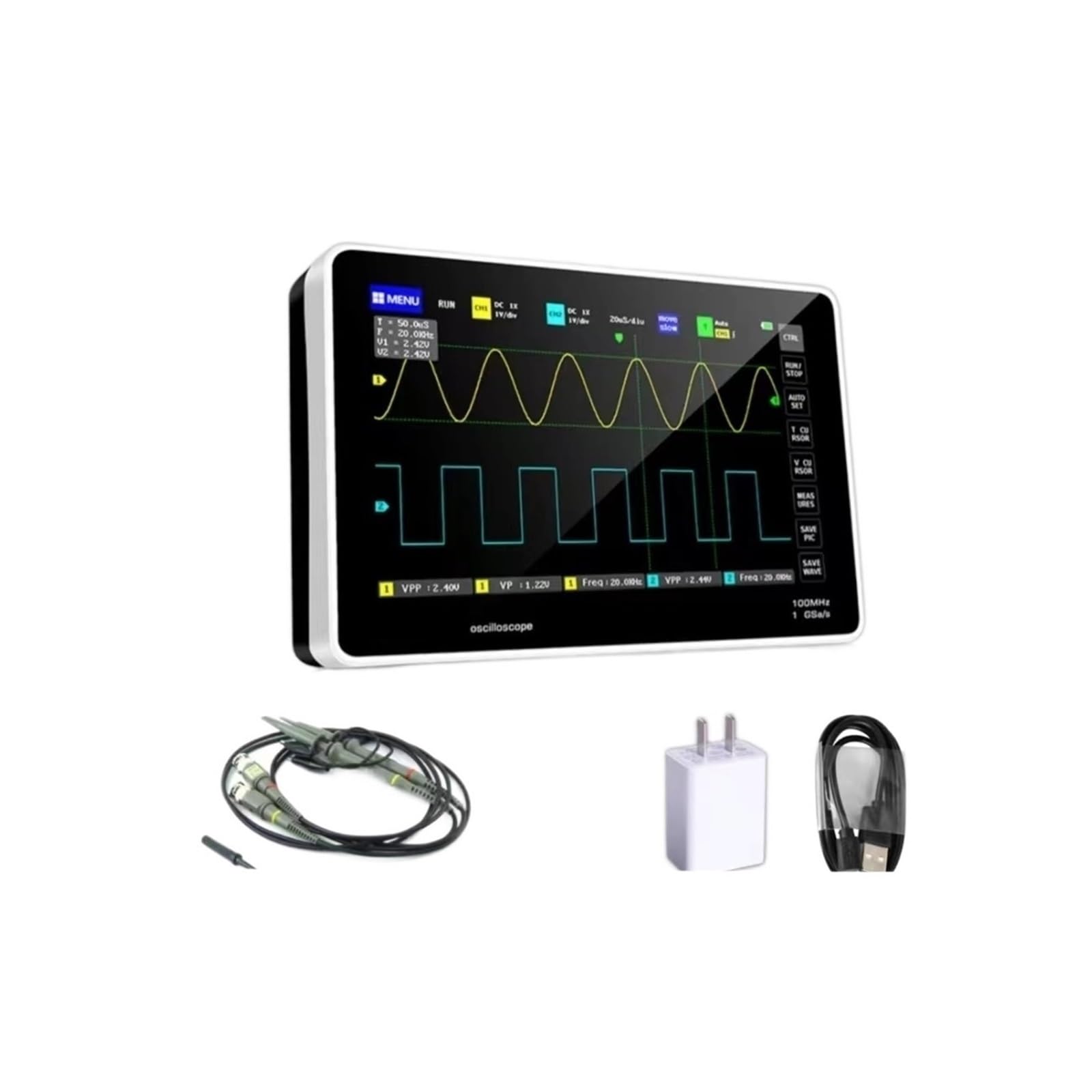 Oscilloscopio digitale 1013D Digital Tablet Oscilloscopio Dual Channel 100M Larghezza di banda 1GS Frequenza di campionamento Capacitivo Touch Screen + Gesti(1013D)