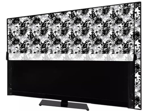 NERHA PVC 55 Inch Led Tv Cover Compatible For Xiaomai, Lg, Samsung, Redmi, Vw, Tcl, Acer All Brands Models, Black Flower Colour.