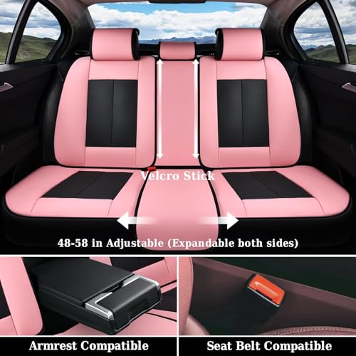 Image of Coverado Car Seat Covers Full Set, Waterproof Nappa Leather Seat Covers for Car, Car Seat Protector with Lumbar Support, Automotive Seat Covers Universal Fit for Most Cars SUV Trucks, (Black&Pink)