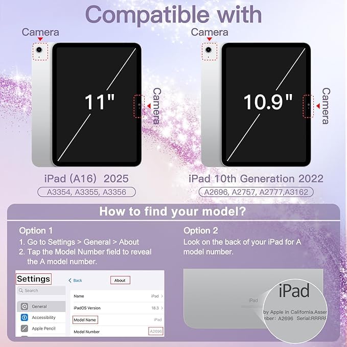 Image of ProElite Case Cover for Apple iPad (A16) 11th /10th Generation (2025 /2022), Transparent case Cover with Pencil Holder for iPad 11th /10th Gen 2025 /2022, Glittering Silver