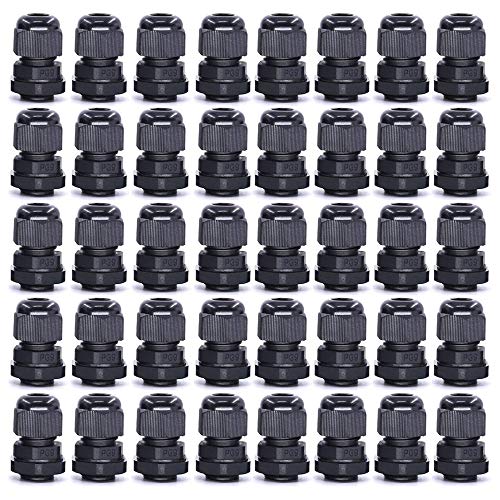 Gebildet 40 Piezas IP68 Impermeable Conectores de Cable, PG9 Glándulas de Cable con Ajustables Juntas, Prueba de Agua de 4-8mm Plastico Gland Conectores, M16 x 1.5 (Negro)