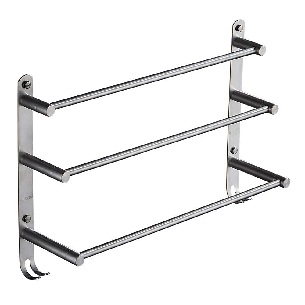 Towel Rail Chrome 3-Tier Bath Towel Rack With Hooks 304 Stainless Steel Wall Mounted Towel Holder Towel Bar Rail For Kitchen Bathroom Toilet Hotel Office,70cm