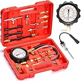 XIBETEO Universal Fuel Injection Pump Pressure Tester Kit with Spark Plug 0-140PSI Fuel Pressure Tester Gauge Diagnostic Tool for Multiple Vehicle Types