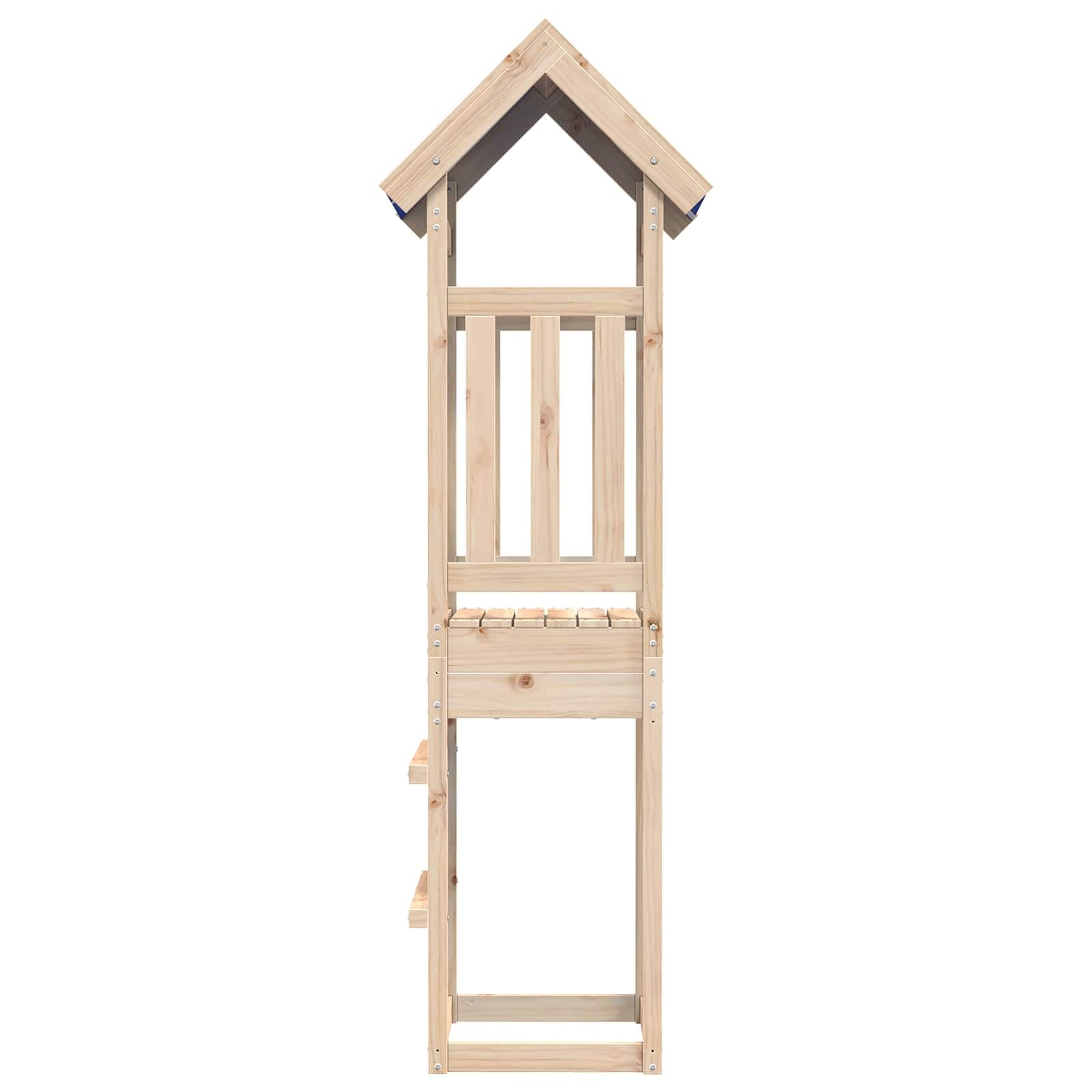 Spielturm Braun 52,5 x 46,5 x 208 cm Massives Kiefernholz mit Rutsche und Schaukel für Garten, Kletterturm für Kinder von 3 bis 8 Jahren, belastbar bis 45 kg pro Kind