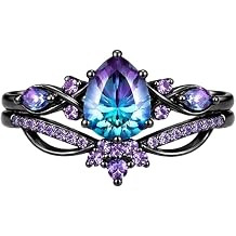Sterling Silver Alexandrite and Lab Diamond Wedding Ring Set for Women, Alexandrite Color Change Bridal Ring Set for Her Ladies Christmas Engagement Wedding, US 3.5-18