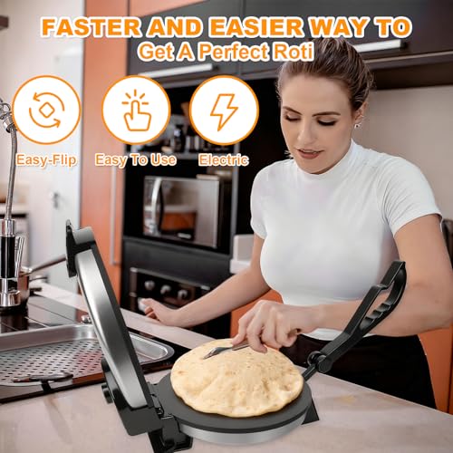 10inch Compact Roti Maker Machine, Electric Tortilla Maker with FREE Roti Warmer and Comfortable Handle, Electric Tortilla Press to make Roti, Chapati, Tortilla, Tortillera AC 110V 50/60Hz 1200W by Xeoca - Used condition - Image 2