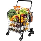 Kiffler Grocery Shopping Cart with 360° Rolling Swivel Wheels Stair Climber Utility Cart Easily Collapsible Cart with Tri-Wheels, Max 100 LBS Capacity Trolley for Stair, Laundry, Travel (Black)