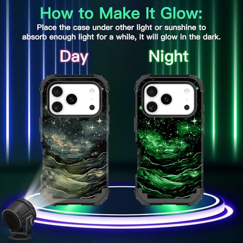 LONTECT for iPhone 17 Pro Case Glow in the Dark Three Layer Heavy Duty Shockproof Hard PC+Soft Silicone Rugged Full Body Protective Case,Dark Night - image 2