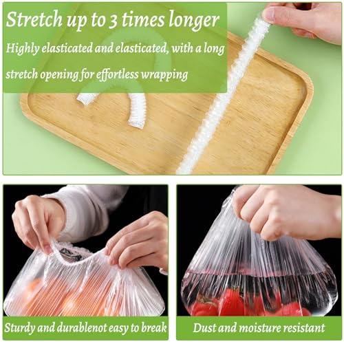 SilverChry Świeże torby do przechowywania * 200 sztuk, woreczki na żywność z elastyczną, plastikowa osłona na żywność, torby na żywność, torby do przechowywania wielokrotnego użytku