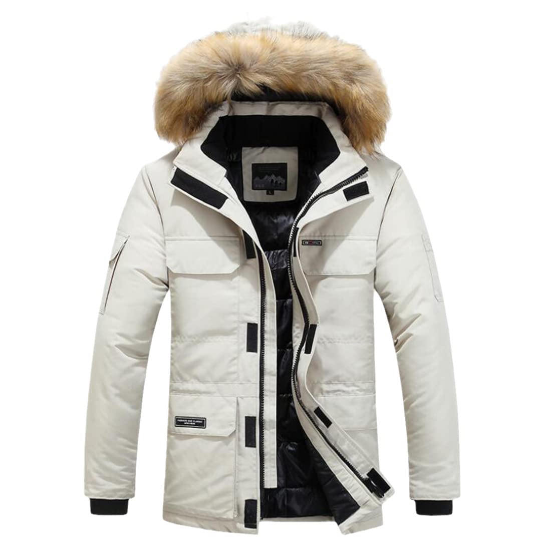 Men Winter Jackets Fur Warm Thick Cotton Multi-Pocket Hooded Parkas Warm Coats