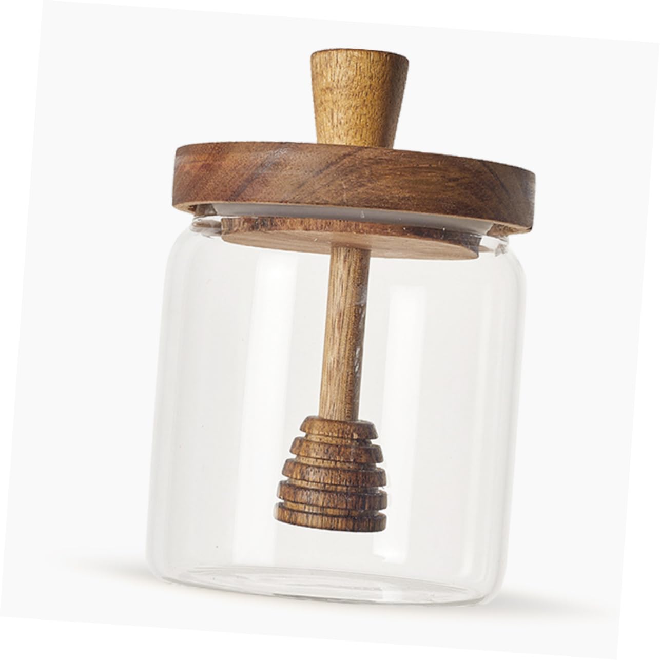 GREENADSCAPE 500ml Glass Honey Jar Wooden Lid and Dipper Kitchen Honey Pot Elegant Honey Container for Home