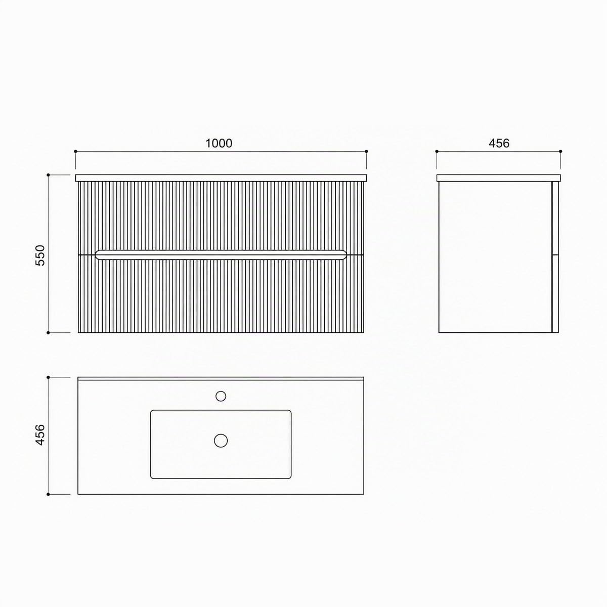 Yellowshop | Mobile Bagno Sospeso FLY 100 cm - 2 Cassetti con Lavabo Ceramica, Finitura Cannettata, Chiusura Soft-Close Rovere Tabacco (Mobile con lavabo)