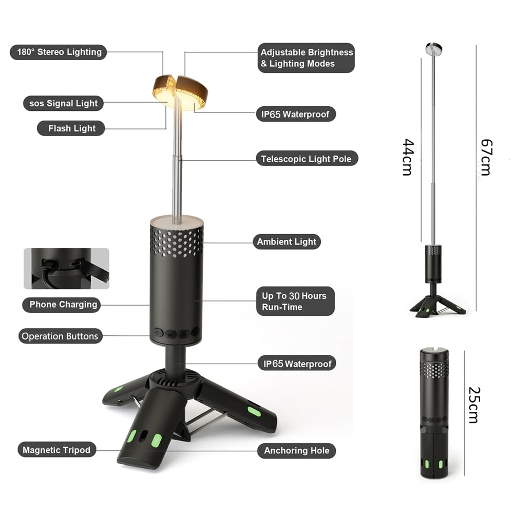 Outdoor Teleskop-Camping-Licht, 10.000 mAh, tragbar, LED-Arbeitsleuchte, Magnet-Stativ, Basis, Zelt, Teleskop, Camping-Laterne