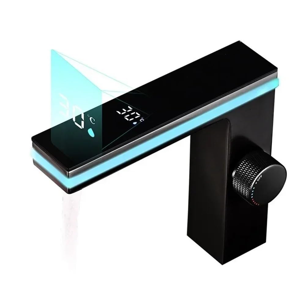 Mitigeur capteur avec affichage digital LED blanc et laiton pour vasque de salle de bain moderne