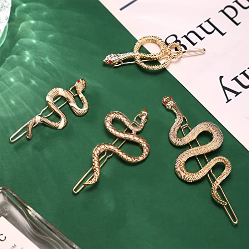 Noverlife 4Pcs Metal Snake Hair Clips, Alloy Vintage Snake Hair Barrettes Minimalist Snake Hair Pins, Twists Snake Hair Clip Set Hair Jewelry Decorative Unique Hair Accessories For Women Girls(Gold) #TOP4