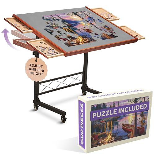 JoyBerri Jigsaw Puzzle Table/Rolling Puzzle Desk - 1500 Piece Puzzle Board with Bonus Puzzle/Portable Jigsaw Puzzle Tables with Drawers and Legs - Height Adjustable for Adults and Kids - Thumbnail 7