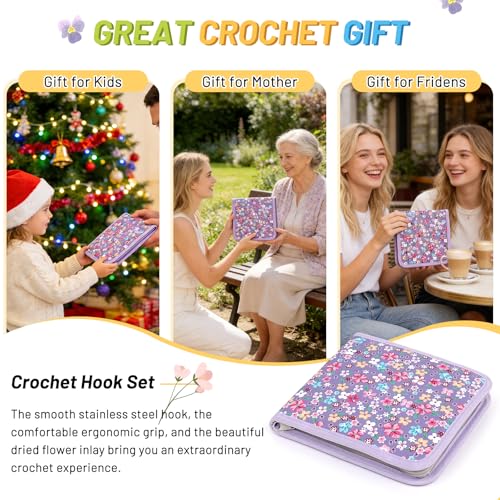 Image of Coopay Crochet Hook Set, 9 PCS Crochet Hooks with Case (2.5mm-6.5mm), Floral Resin Grips - Beautiful & Ergonomic, Great for Crocheting Blankets, Dolls, Shawls, Hats, Scarves (C-K)