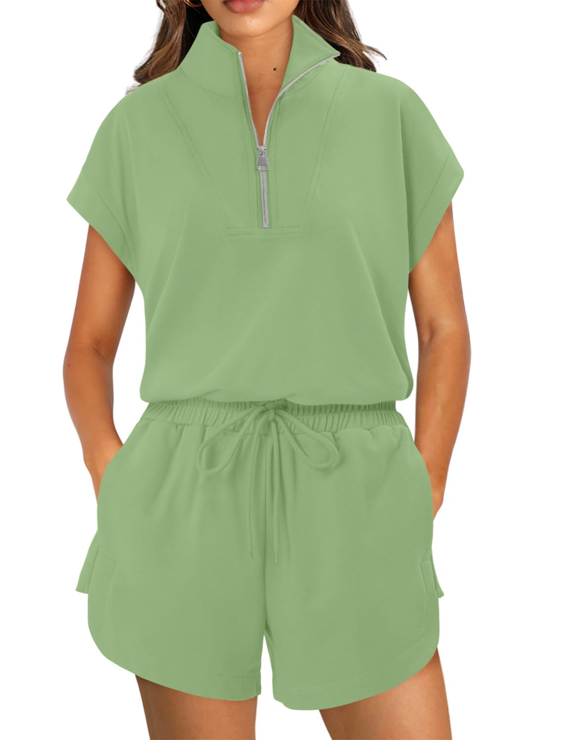 KISSMODA Two Piece Sets for Women Sweatsuit Casual Tracksuits Short Sleeve Tops and Shorts 2025 Lounge Outfits