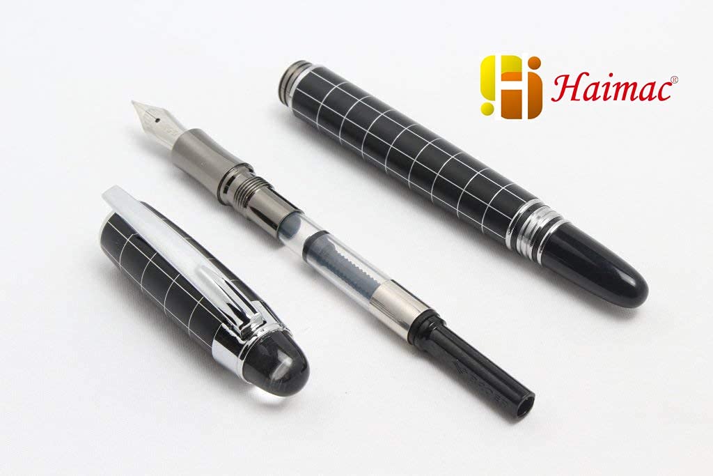 Haimac ® Premium HMF79CS Starwalker Signature pen cross checks and cross with silver line Glossy Black Silver Trims fountain Pen Combo Offer Pack ideal for Gift, Office use, etc 3