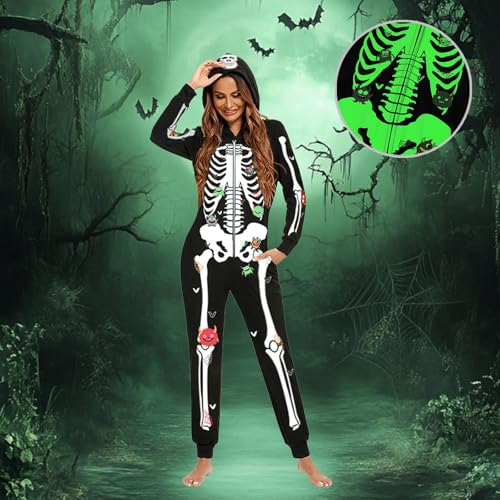 Matching Family Halloween Onesie Pajamas Glow in the Dark Skeleton Printed Jammies Holiday Sleepwear for Couples3