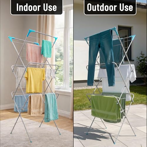 H-LINE 3 Tier Clothes Airer Laundry Drying Horse Rack Concertina Tower Indoor Outdoor - Image 4