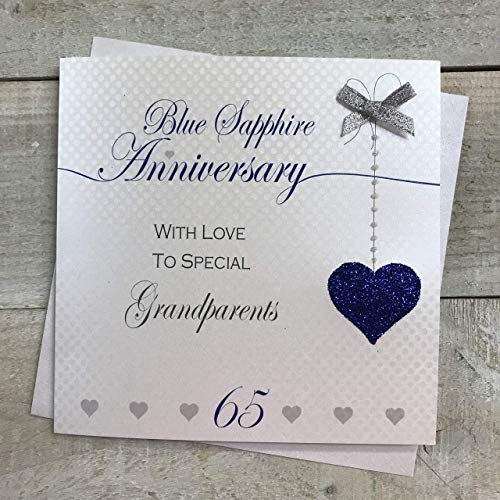 Carte 65ème anniversaire de mariage saphir fait main luxe White Cotton Cards LLA65-GP