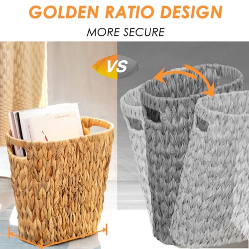 Rlosjin Wicker Trash Can, Bathroom Waste Bin with Built-in Handle Trash Bin, Hand-Woven Water Hyacinth, Wicker Waste Basket, Bedroom, Office, Bathroom Boho Waste Basket, 1 Pack - Image 2