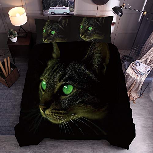 Parure de lit chat 3D housse de couette noire et blanche 228x228 cm