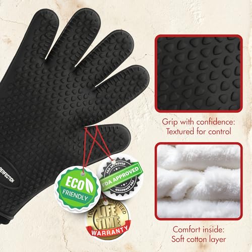 Image of KITCHEN PERFECTION Silicone Pizza Oven Gloves -Extreme Heat Resistant Gloves for Outdoor & Indoor Pizza Ovens -Waterproof Oven Mitts Compatible with Ooni, Ninja, Gozney & More|Superior Set+3 Bonuses