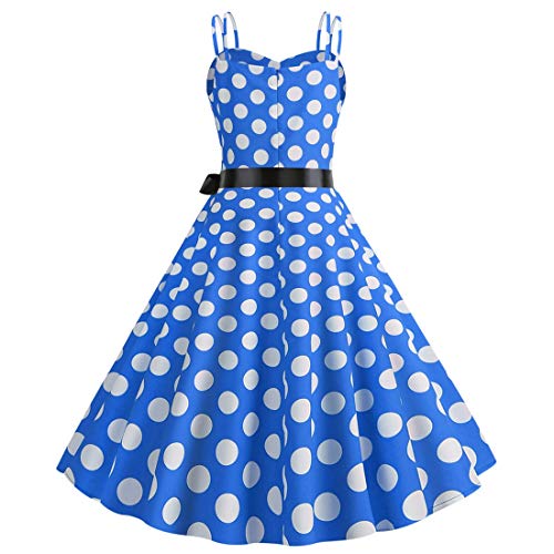 Image of Women Vintage Polka Dot 1950s Rockabilly Halter Audrey Dress Retro Floral Evening Cocktail Swing Dress