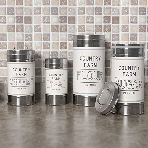 Barnyard Designs Metal Canister Sets For Kitchen Counter Vintage Kitchen Canisters, Country Rustic Farmhouse Decor For The Kitchen, Coffee Tea Sugar Flour Farmhouse Kitchen Decor, Set Of 4 #TOP1