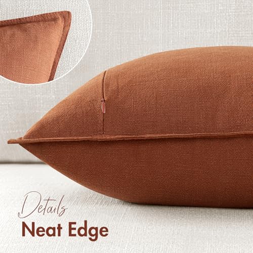 Image of 20x20 Inch Set of 2 Decorative Linen Solid Throw Pillow Covers Fall Boho Accent Farmhouse Couch Pillowcases Modern Netural Home Decor for Couch Sofa Living Room Bed,Rust
