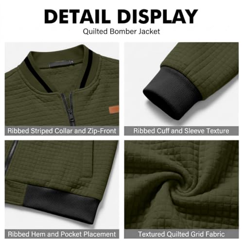 Lightweight Quilted Bomber Jacket Men Zipper Fall Jacket with Sleeve Pocket - image 4