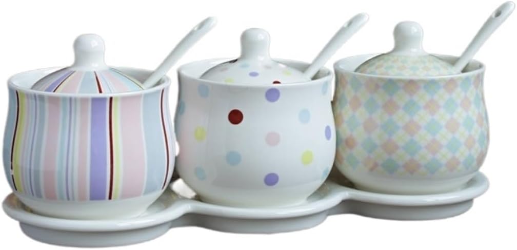 Condiment Set Seasoning Box Condiment Jar Condiment Container Set Seasoning Jar With Lid Ceramic Seasoning Container Set With Spoon Tray Salt and Sugar Container Sets Condiment Pot (Color : A)