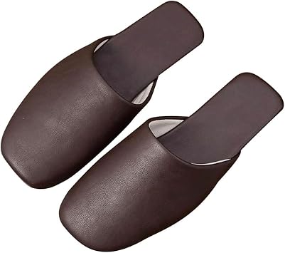 Genuine Leather Mens Slippers,Couple Slippers House Shoes Four Seasons,Casual Sandals Closed Top Outdoor Slippers,Breathable/Silent/Slip/Wear-Resistant SlippersDark Curry,EUR42-43
