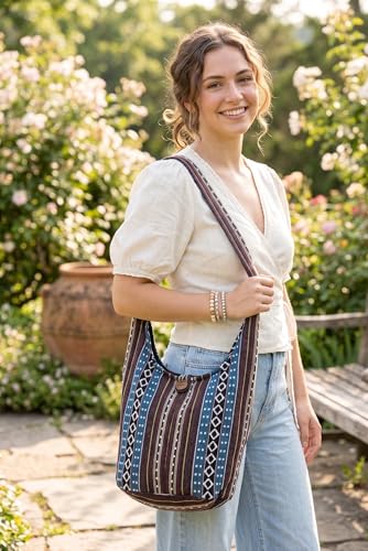 Image of Woven Hippie Crossbody - Hobo Sling Shoulder Bag - Thai Cotton Boho Messenger Purse - Medium