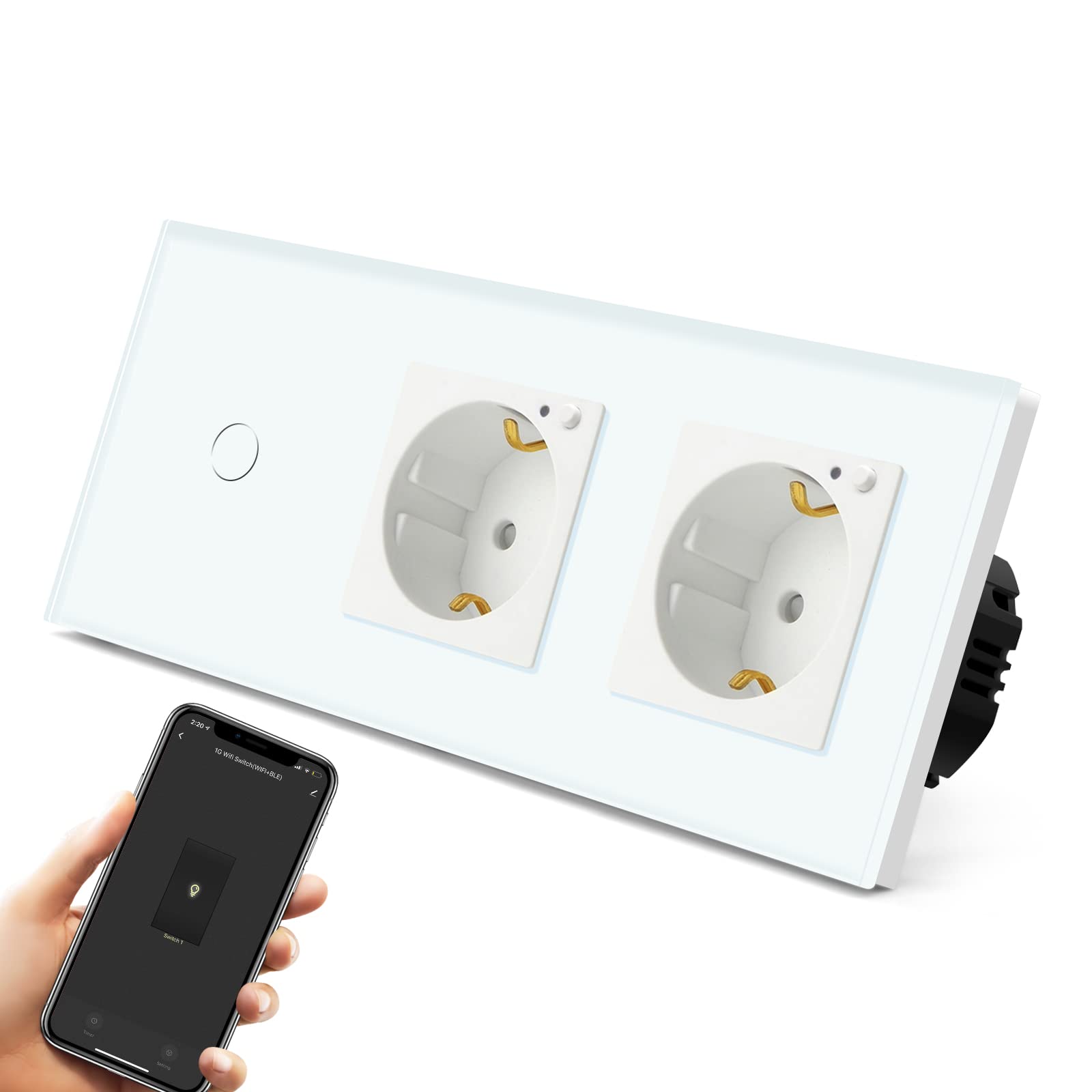 BSEED Interruttore della luce Smart Touch Alexa con doppia presa WiFi, 1 via, 1 via (neutro richiesto), lavoro con Tuya Alexa/Google Home, bianco