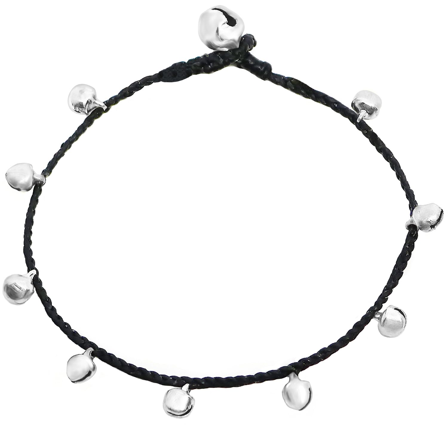 Handcrafted Silver-Tone Tiny Bell Anklet with Black Cord