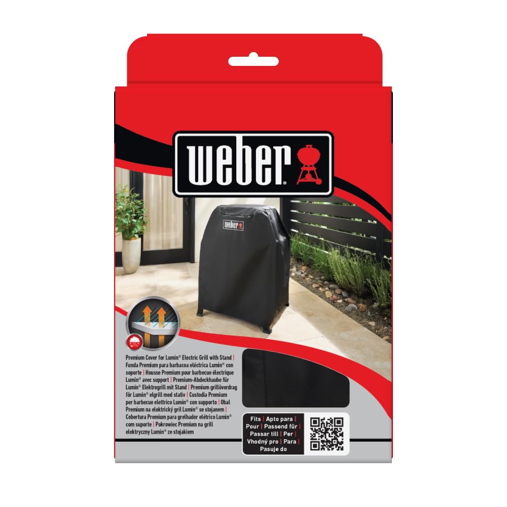Weber Funda Premium para Barbacoa Lumin con Soporte, Tejido Transpirable Resistente a Rayos UV y Agua, protección fiable Frente a Viento y Clima, fijación con Velcro, Negro (3401289)