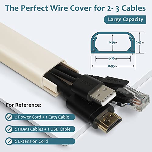 Image of ZhiYo 43 inch Cord Covers for Wires on Wall, Beige Cord Hider, 0.95 inch W x 0.47 inch | Fits 2-3 Cords, Premium Paintable Raceway for Wall-Mounted TV, Self-Adhesive Wire Hider for Extension Cords & Ethernet Cables
