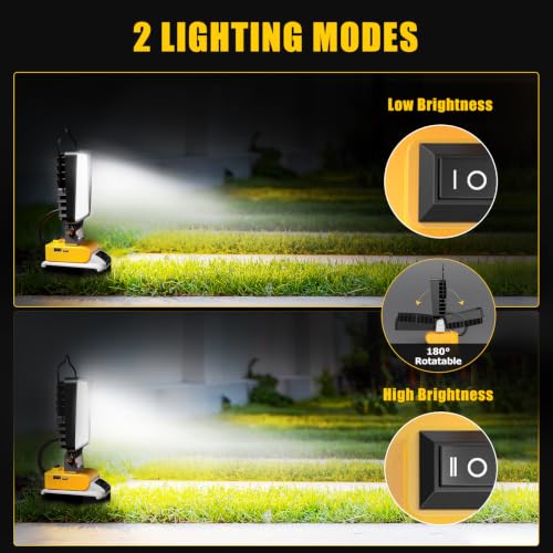 Image of 2 Pcs Cordless LED Work Light for Dewalt 20v Max Battery, 112W 11200LM Battery Light for Dewalt 20v Tools, Portable Outdoors Flood Lighting with USB & Type-C Charging Port, Low Voltage Protection