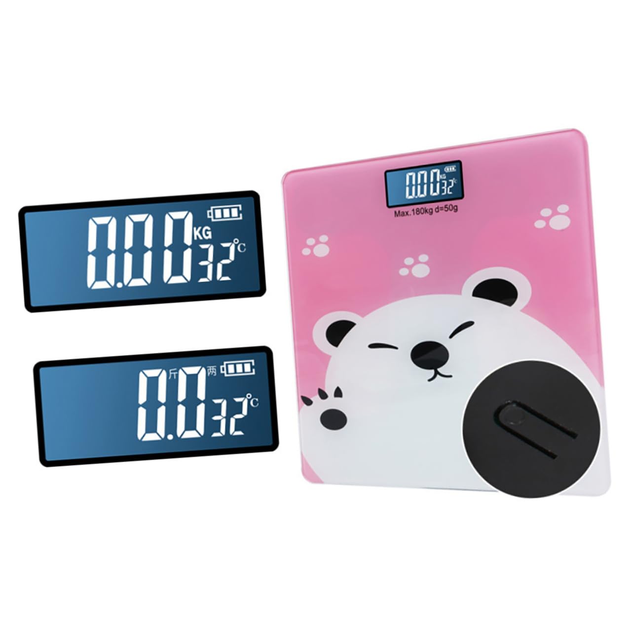 VICASKY Digital Weighing Scale Max Capacity High Precision Electronic Weight Machine Flat Thin Design Pink Cartoon for Family Use