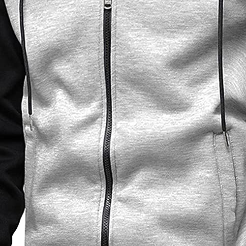 Mens Zip Up Hoodie Color Block Cardigan Casual Novelty Long Sleeve Sweatshirt Sport Fleece Outwear With Pocket4