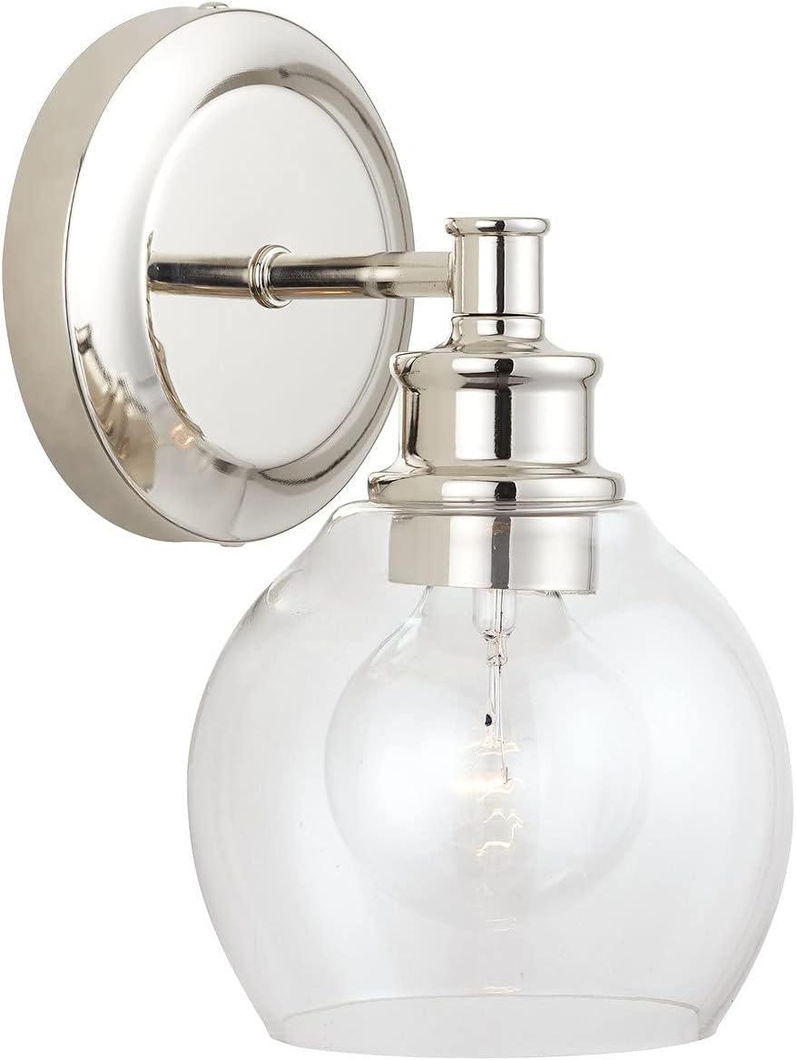Capital Lighting 621111PN-426 Mid Century Modern Clear Glass Wall Sconce, 1-Light 100 Watt, 10" H x 6" W, Polished Nickel