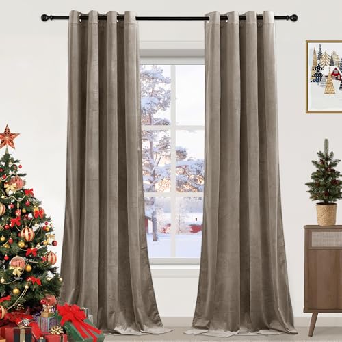 PONY DANCE Blackout Velvet Curtains - 1 Pair of Thermal Blackout Curtains Elegant Home Decor Window Treatment for Living Room/Bedroom, Eyelet Curtains 52x84 Inch, Champagne